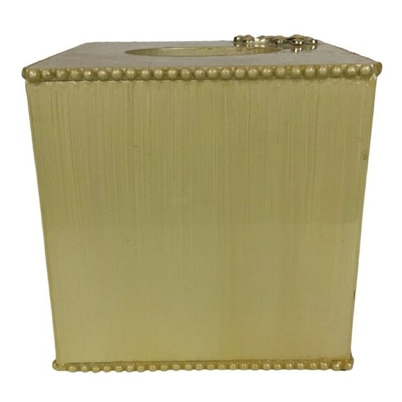 Nicole Miller New York Tissue Box Cover Delias Cream 3D Floral Applique Beads - Picture 4 of 8